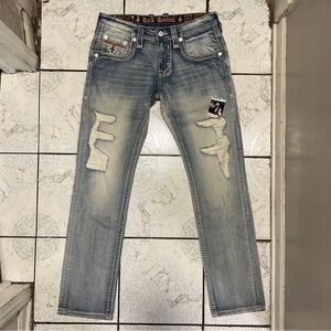 New Rock Revival “Creston” Slim Straight Denim Distressed Jeans Men’s Size 32